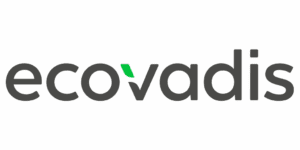 ECO EcoVadis logo in black lettering with green color on top of the V